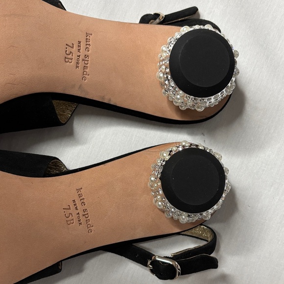 🖤NWOT! Kate Spade Black Size 7.5 Ruby Sling Shoes Bedazzled 1" Round Heel!🖤 - Picture 9 of 14